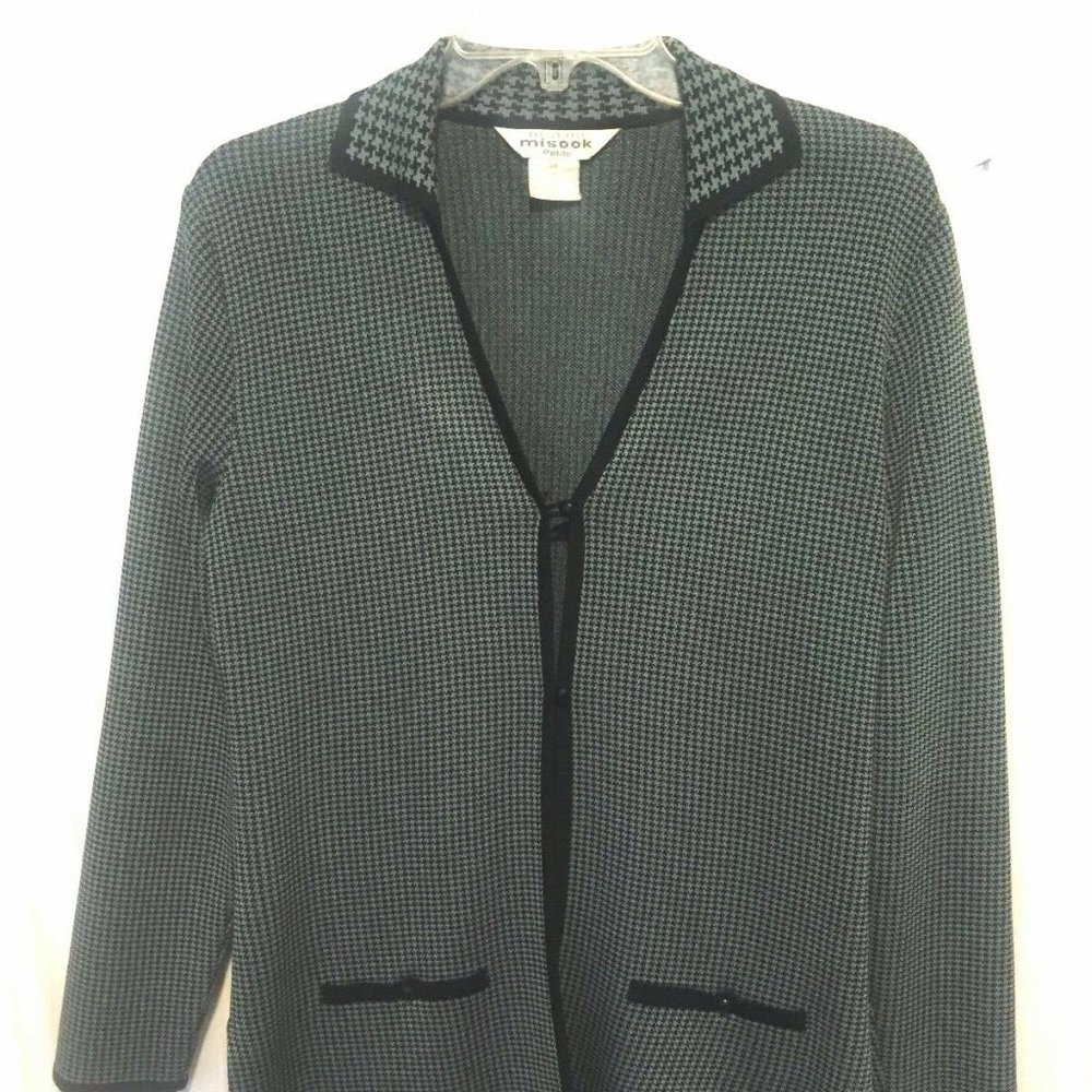 Exclusively Misook Button Front Knit Sweater Top,  Sz XS, Gray/black, PEM22RL